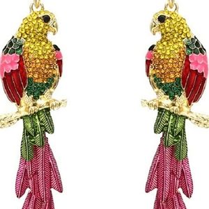 Host Pick! "Lory" glamorous rhinestone parrot tropical colorful earrings